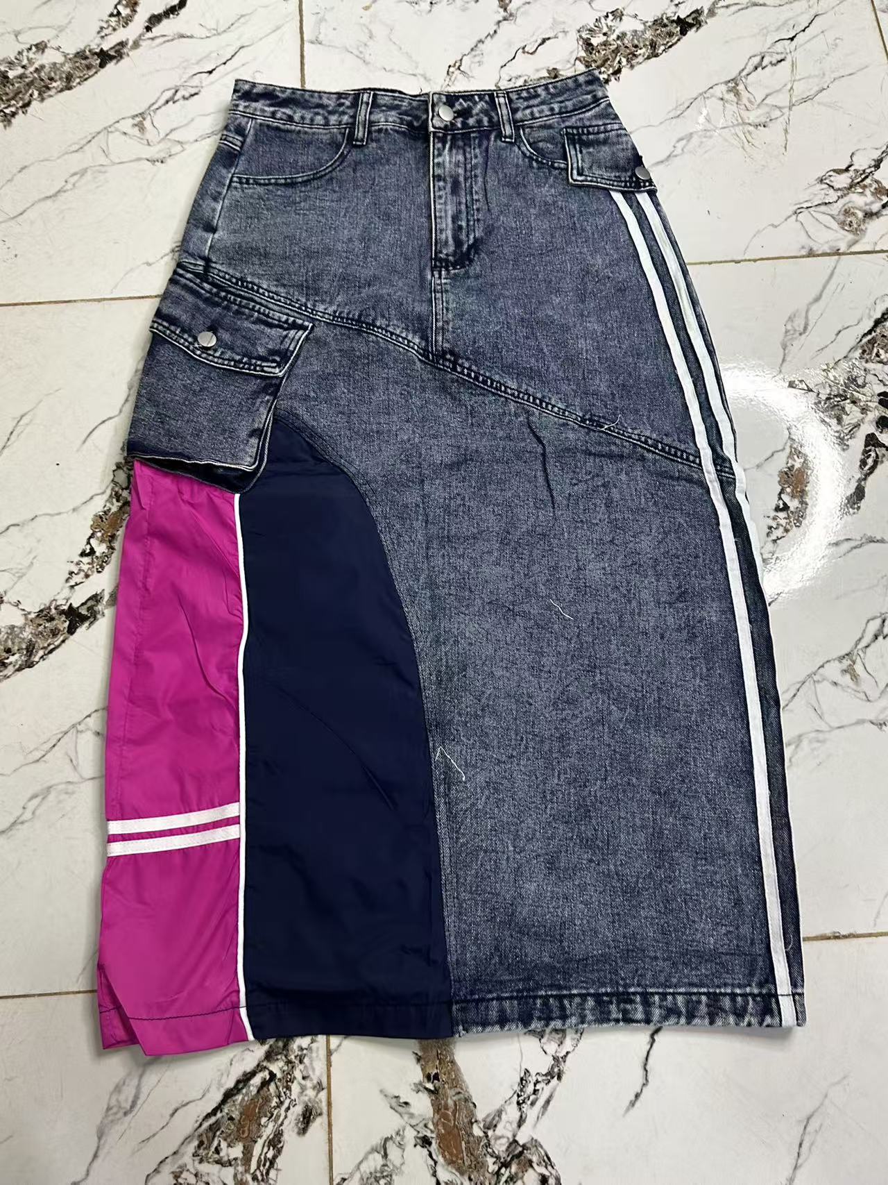 Colorblock Denim Midi Skirt – Lagos Stock